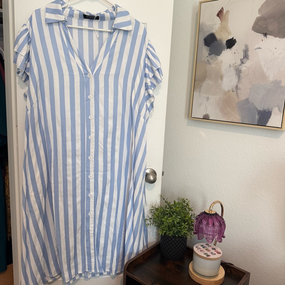 Bloomchic Light Blue and White Stripe Button-Down Dress Size 22-24
